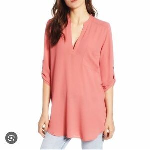 Lush Coral Peach Tunic Tab Sleeves Size L